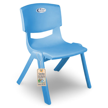 Sedia per Bambini in Plastica Impilabile, 36x33x48h cm, Portata 60 kg, Impermeabile per Interni ed Esterni - Azzurro, Verde e Bianco Azzurro Due Esse