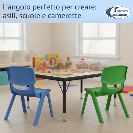 Sedia per Bambini in Plastica Impilabile, 36x33x48h cm, Portata 60 kg, Impermeabile per Interni ed Esterni - Azzurro, Verde e Bianco Due Esse