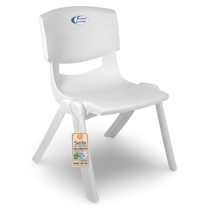 Sedia per Bambini in Plastica Impilabile, 36x33x48h cm, Portata 60 kg, Impermeabile per Interni ed Esterni - Azzurro, Verde e Bianco Bianco Due Esse