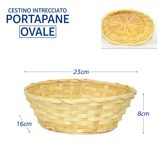 Cestino Portapane Intrecciato in Bamboo | Cesto Multiuso Ovale, Rettangolare o Quadrato OVALE - 23 x 16 x 8h cm Due Esse