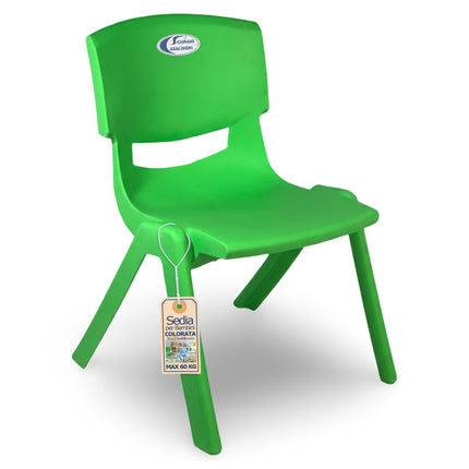 Sedia per Bambini in Plastica Impilabile, 36x33x48h cm, Portata 60 kg, Impermeabile per Interni ed Esterni - Azzurro, Verde e Bianco Verde Due Esse
