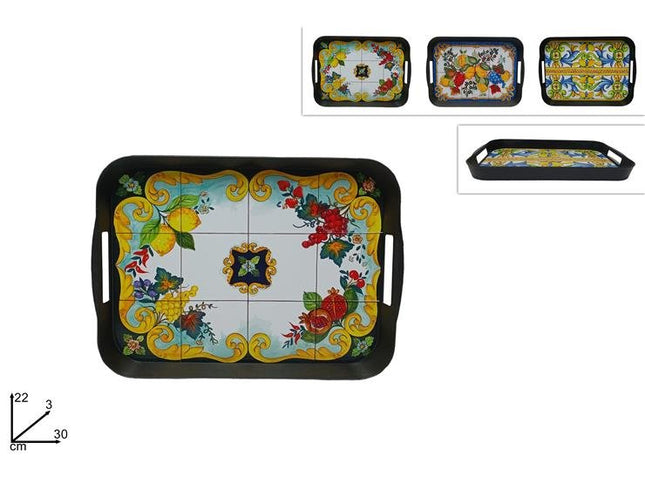 Vassoio Rettangolare in Plastica 30x22 cm – Vassoio da Portata Stile Maiolica con Manici Due Esse