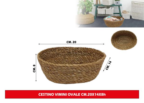 Cestino Portapane Vimini Ovale Cm.20X14X8H Due Esse