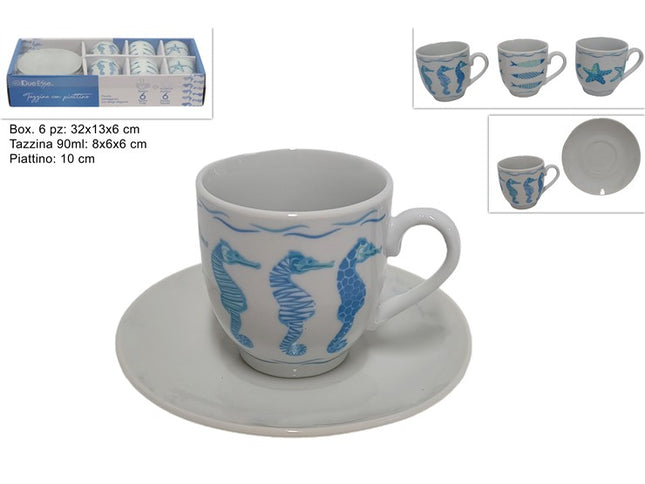 Tazzine Caffe' Conf. 6 Pz. C/Piatt. Dec. Marine 3 Ass. Due Esse