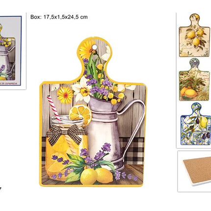 TAGLIERE BASE SUGHERO CM.17X24 DEC. LIMONI Due Esse