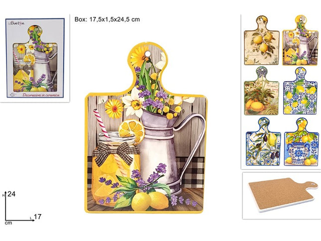 TAGLIERE BASE SUGHERO CM.17X24 DEC. LIMONI Due Esse