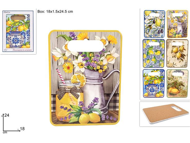 TAGLIERE BASE SUGHERO CM.18X24 DEC. LIMONI Due Esse