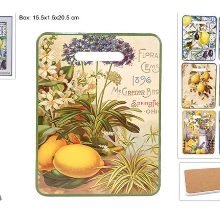 Tagliere Ceramica Base Sughero Cm.15X30 Dec. Limoni Due Esse