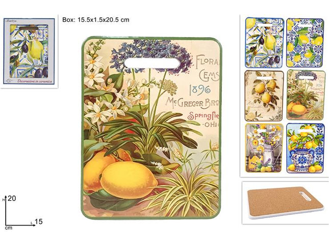 Tagliere Ceramica Base Sughero Cm.15X30 Dec. Limoni Due Esse