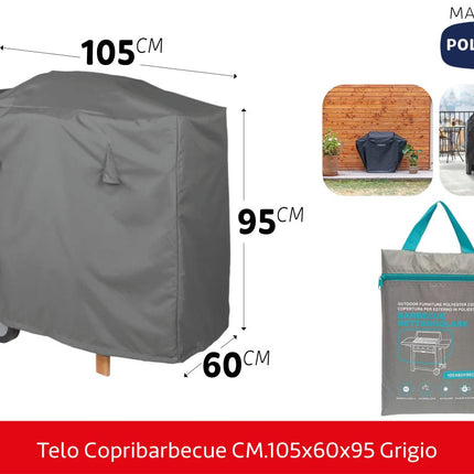 Custodia Barbecue 105x60x95 cm Grigia - Protezione da Polvere e Pioggia Due Esse