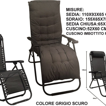 Sdraio Relax con Cuscino Imbottito – Regolabile, Comodo e Disponibile in 3 Colori! Grigio Due Esse