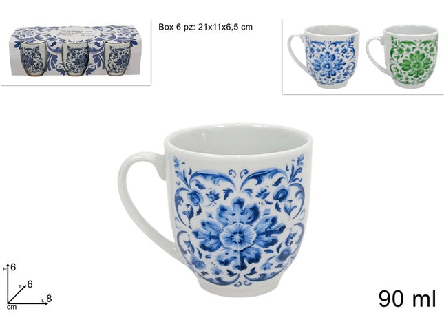 Tazzine Caffe' Conf. 6 Pz. S/Piatt. Dec. Maiolica 2 Ass. Due Esse