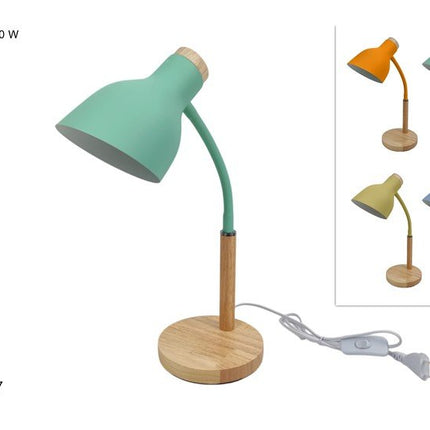 Lampada da Tavolo Orientabile Stile Nordico – Lampada da Scrivania in Metallo e Legno con Attacco E27 (H 40 cm) – Colori Assortiti Due Esse