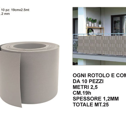 Frangivista Rotolo per Recinzione – 10 Pezzi da 2,5 m, Privacy e Protezione in un Attimo! Grigio Due Esse