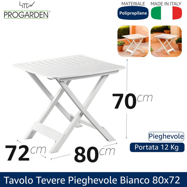 Progarden Tavolo Tevere Pieghevole Bianco 79X72X70 Cm In Polipropilene – Leggero E Compatto, Portata 12 Kg Progarden