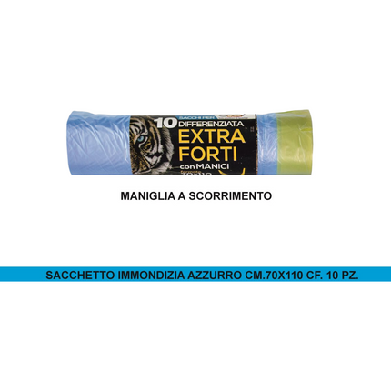 Di.Pri.Ma Sacchetti Immondizia Azzurri 70x110cm 90 Lt Con Maniglia Scorrimento 10 Pz Di.Pri.Ma