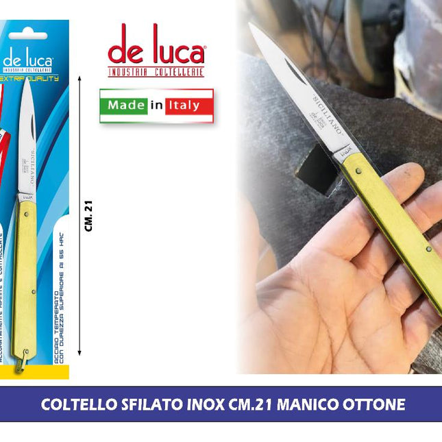 COLTELLO SFILATO INOX CM.21 MANICO OTTONE
