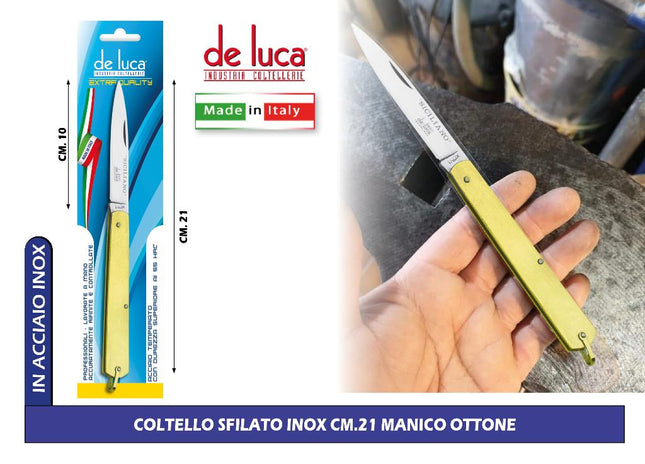 COLTELLO SFILATO INOX CM.21 MANICO OTTONE De Luca Coltellerie