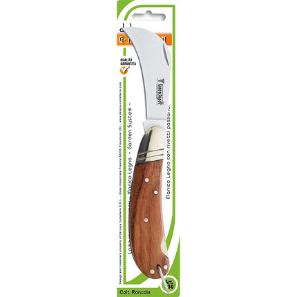 COLTELLO RONCOLETTA CON MANICO LEGNO LAMA ACCIAIO TEMPERATO CM.19