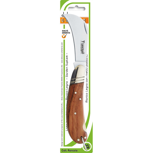 COLTELLO RONCOLETTA CON MANICO LEGNO LAMA ACCIAIO TEMPERATO CM.19