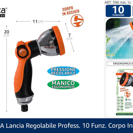 Pistola a Lancia per Irrigazione De Luca 10 Funzioni – Corpo in Acciaio, Getto Regolabile e Impugnatura Ergonomica (Attacco 1/2") De Luca Coltellerie