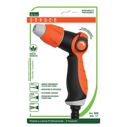 Pistola a Lancia per Tubo Acqua De Luca – 3 Getti Regolabili, Attacco 1/2", Impugnatura Ergonomica per Irrigazione e Pulizia De Luca Coltellerie