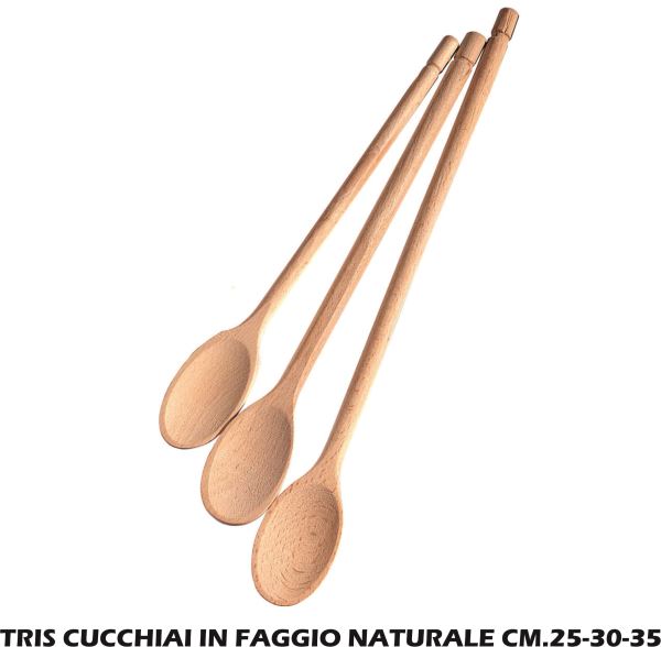 Tris Cucchiai In Faggio Naturale Cm.25-30-35-8050054380360