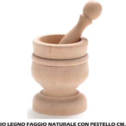 Mortaio Legno Faggio Naturale Con Pestello Cm.14X15H-8050054380384