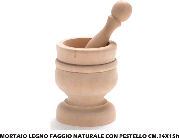 Mortaio Legno Faggio Naturale Con Pestello Cm.14X15H-8050054380384
