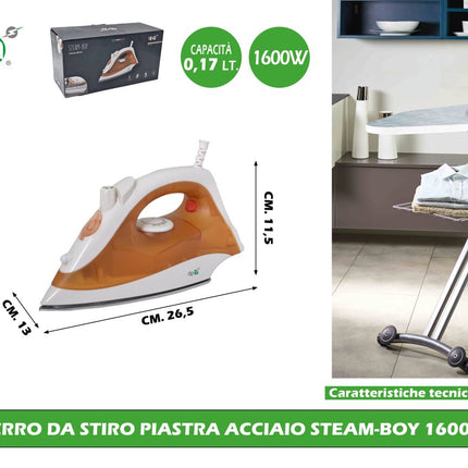 FERRO DA STIRO PIASTRA ACCIAIO STEAM-BOY 1600W