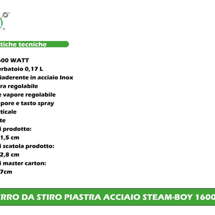 FERRO DA STIRO PIASTRA ACCIAIO STEAM-BOY 1600W