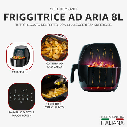 Friggitrice ad Aria Digitale 8L SYROCC 10 | 1800W con 8 Programmi & Display LCD dpm