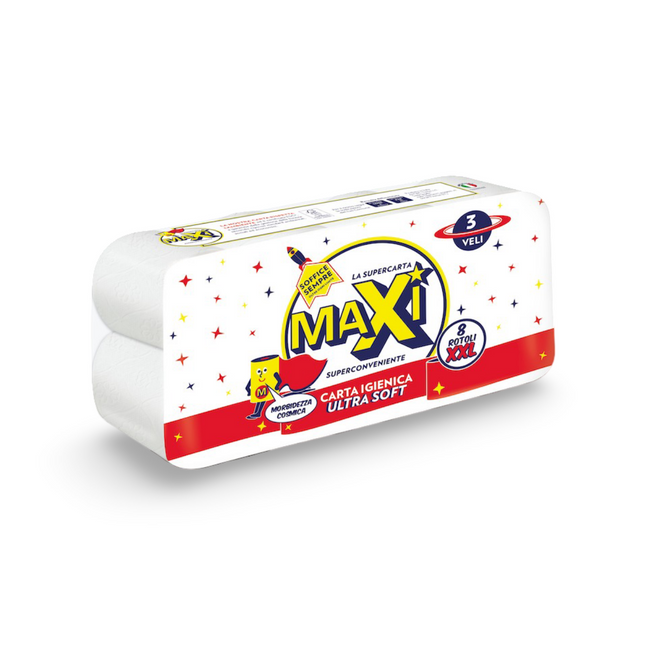 Carta Igienica MAXI XXL 3 Veli – 72 Rotoli (9 Confezioni da 8) Senza Profumo Maxi