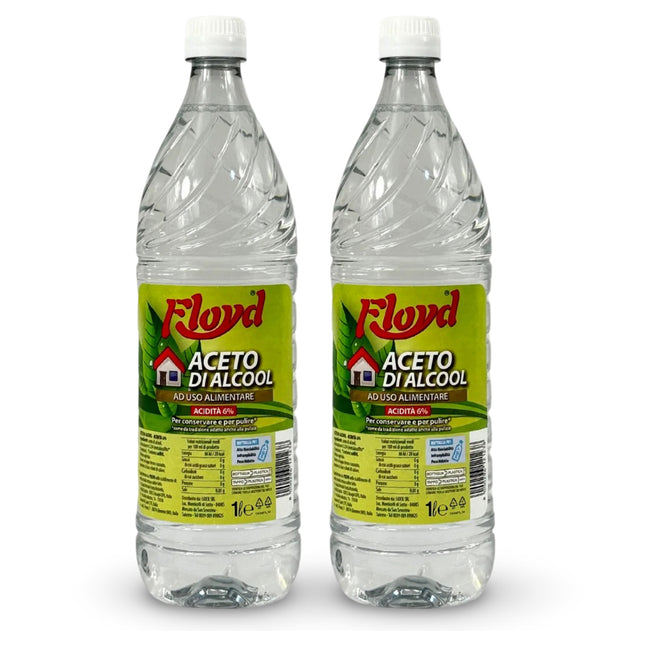 Floyd Aceto di Alcool Bianco 6% Acidità – Uso Alimentare per Conserve e Sottoli & Pulizie Ecologiche – Anticalcare Naturale Multiuso, Origine Agricola lt.1 x 2 pezzi Floyd