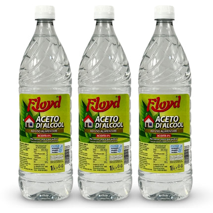 Floyd Aceto di Alcool Bianco 6% Acidità – Uso Alimentare per Conserve e Sottoli & Pulizie Ecologiche – Anticalcare Naturale Multiuso, Origine Agricola lt.1 x 3 pezzi Floyd