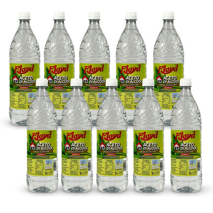 Floyd Aceto di Alcool Bianco 6% Acidità – Uso Alimentare per Conserve e Sottoli & Pulizie Ecologiche – Anticalcare Naturale Multiuso, Origine Agricola lt.1 x 10 pezzi Floyd