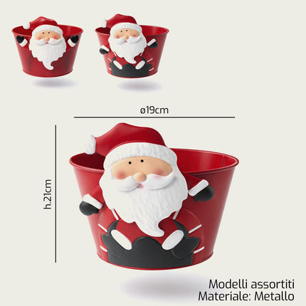 Caspò Secchiello Natalizio in Metallo 19x21 cm – Porta Piante e Porta Dolci Festivo