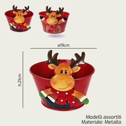 Caspò Secchiello Natalizio in Metallo 19x21 cm – Porta Piante e Porta Dolci Festivo