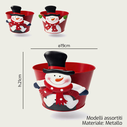 Caspò Secchiello Natalizio in Metallo 19x21 cm – Porta Piante e Porta Dolci Festivo