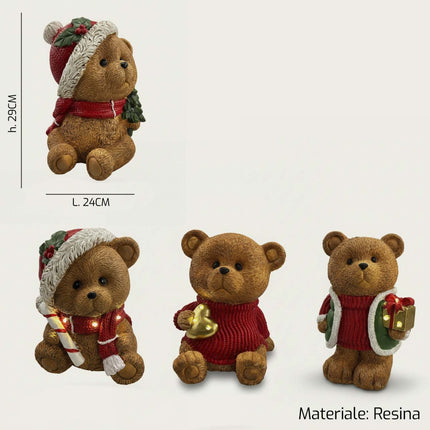 ORSO IN RESINA CON LED CM.30h 4 ASS.