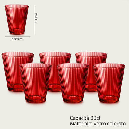 Set 6 Bicchieri Acqua Natalizi in Vetro Rosso 28cl – Servizio Tavola Festivo Plissé