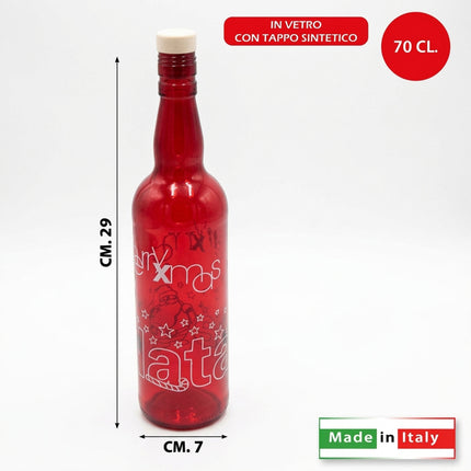 Bottiglia Vetro Rosso Natalizia 70 cl con Tappo, Made in Italy Due Esse