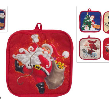 Presina Natalizia Cotone 20x20cm Babbo Natale Pupazzo Neve Cucina Feste Natale