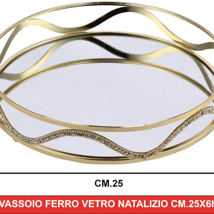 Vassoio Natalizio a Specchio Elegante in Oro – Centrotavola e Porta Candele da Festa