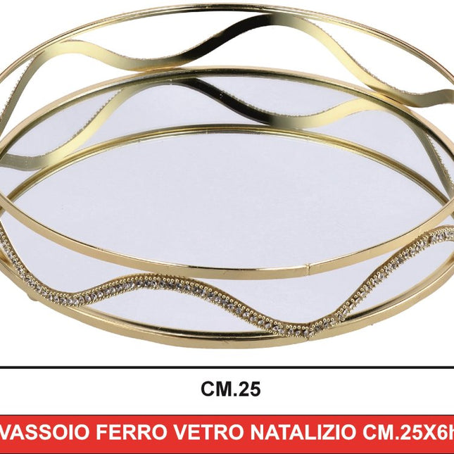 Vassoio Natalizio a Specchio Elegante in Oro – Centrotavola e Porta Candele da Festa Rotondo Ø 25 x 6h cm Star