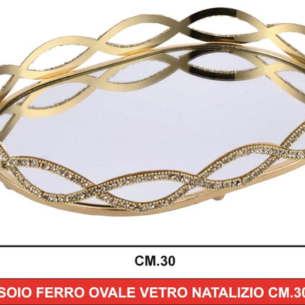 Vassoio Natalizio a Specchio Elegante in Oro – Centrotavola e Porta Candele da Festa