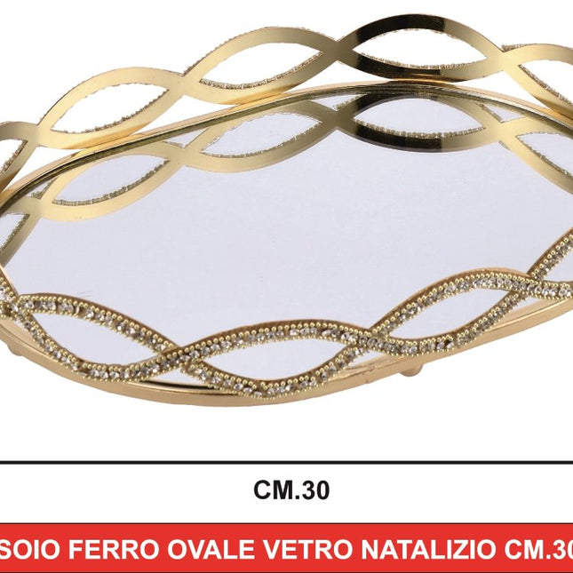 Vassoio Natalizio a Specchio Elegante in Oro – Centrotavola e Porta Candele da Festa Ovale 30 x 22 x 5h cm Star