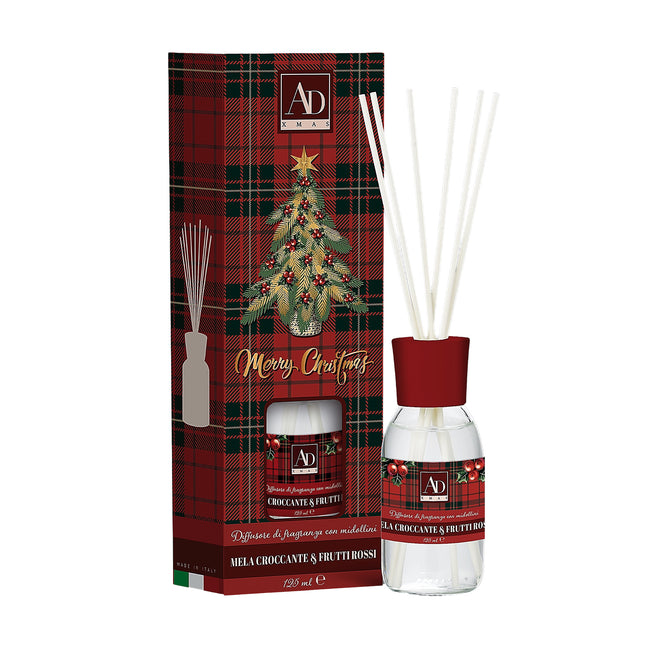 Diffusore di Fragranze Ambiente con Bastoncini 125 ml - Aromi Autunnali e Natalizi Mela Croccante e Frutti Rossi Star