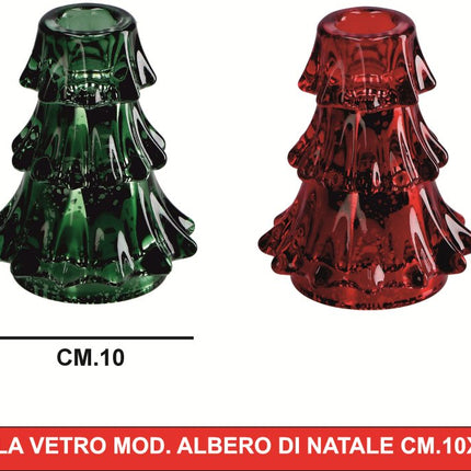 PORTACANDELA IN VETRO MOD. ALBERO DI NATALE 2 COLORI