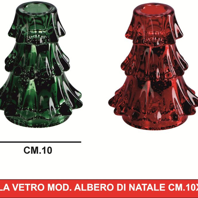 Portacandela in Vetro Modello Albero di Natale 8x11 cm o 10x15 cm | Candeliere Natalizio Decorativo 2 Misure e 2 Colori Assortiti Ø 10 x 15h cm Due Esse